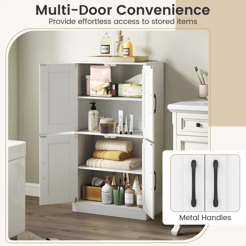 Bathroom Cabinet 43.5 inch Storage Cabinet with Doors and Adjustable Shelves-White - White - Floor Cabinets