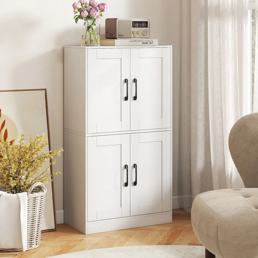 Bathroom Cabinet 43.5 inch Storage Cabinet with Doors and Adjustable Shelves-White - White - Floor Cabinets