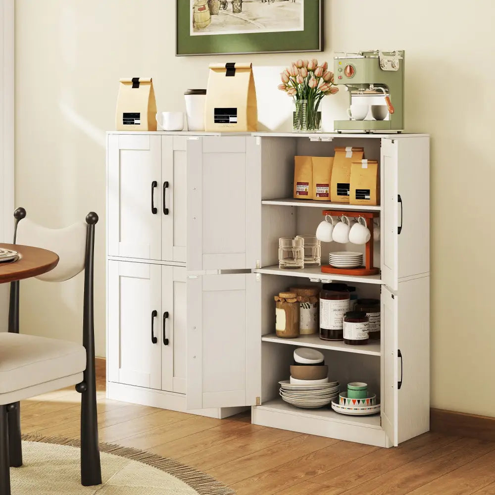 Bathroom Cabinet 43.5 inch Storage Cabinet with Doors and Adjustable Shelves-White - White - Floor Cabinets