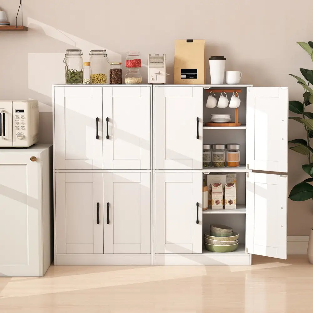 Bathroom Cabinet 43.5 inch Storage Cabinet with Doors and Adjustable Shelves-White - White - Floor Cabinets