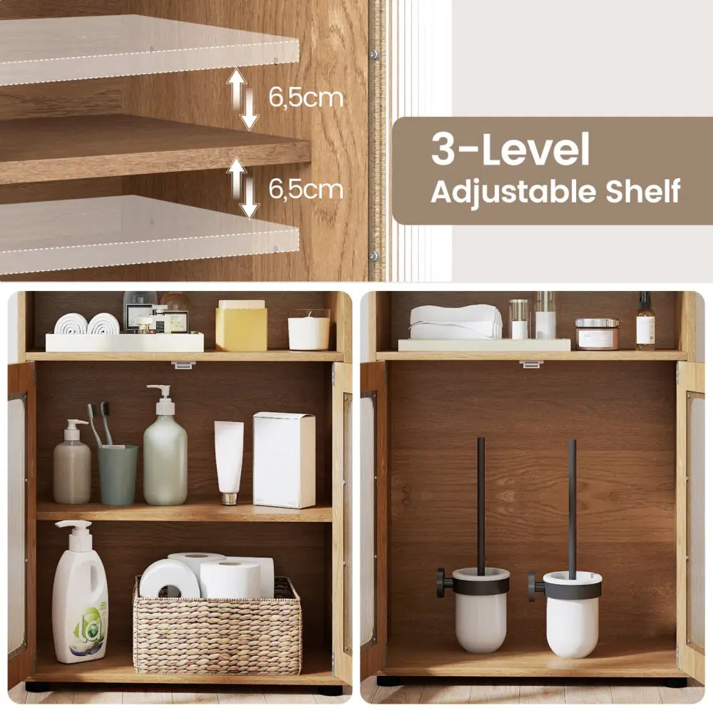 Bathroom Cabinet Freestanding Cabinet with 2 Doors and 3-Level Adjustable Shelf-Natural - Natural - Floor Cabinets