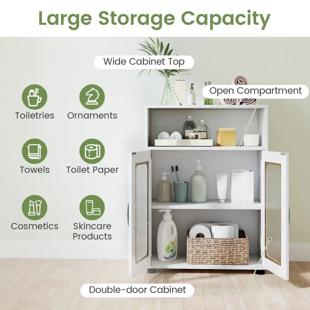 Bathroom Cabinet Freestanding Cabinet with 2 Doors and 3-Level Adjustable Shelf-White - White - Floor Cabinets