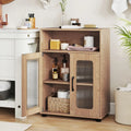 Bathroom Cabinet Freestanding Cabinet with 2 Doors and 3-Level Adjustable Shelf-Natural - Natural - Floor Cabinets
