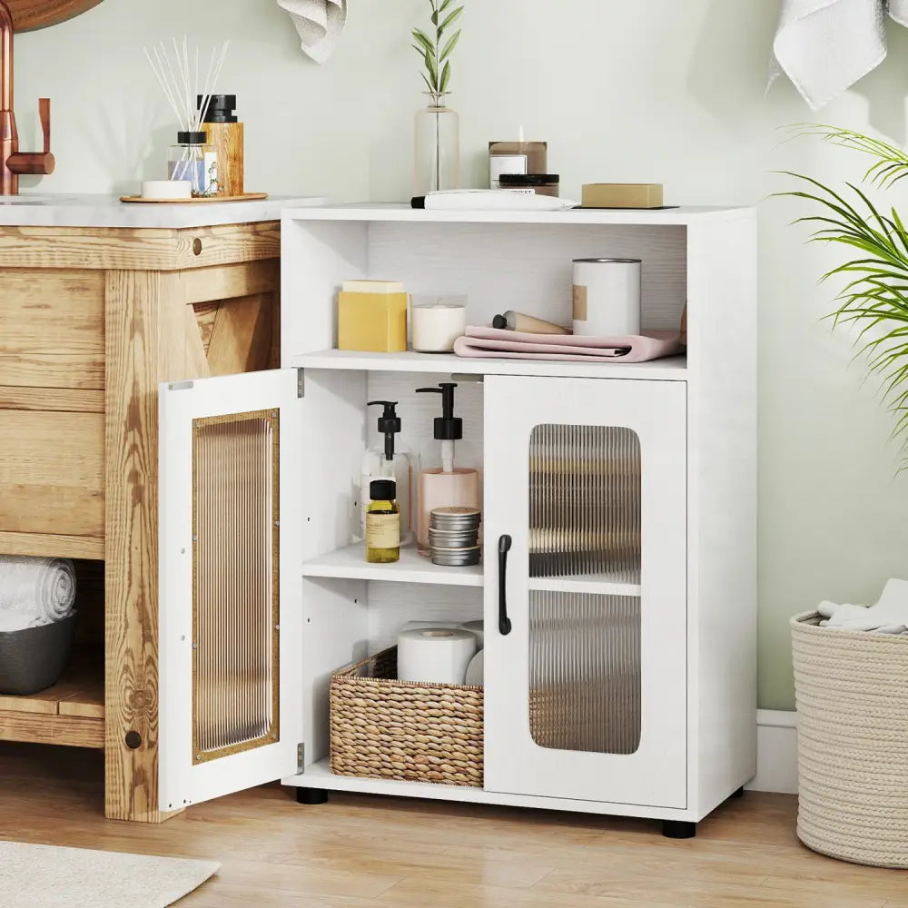 Bathroom Cabinet Freestanding Cabinet with 2 Doors and 3-Level Adjustable Shelf-White - White - Floor Cabinets