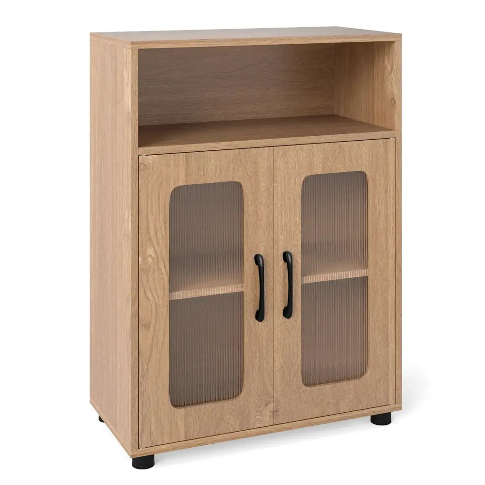 Bathroom Cabinet Freestanding Cabinet with 2 Doors and 3-Level Adjustable Shelf-Natural - Natural - Floor Cabinets