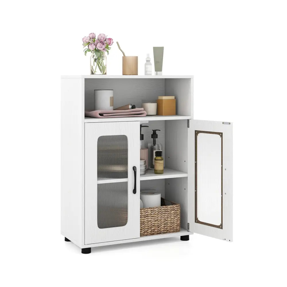 Bathroom Cabinet Freestanding Cabinet with 2 Doors and 3-Level Adjustable Shelf-White - White - Floor Cabinets