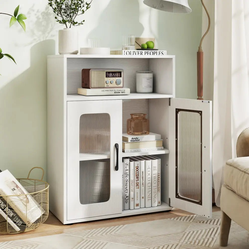 Bathroom Cabinet Freestanding Cabinet with 2 Doors and 3-Level Adjustable Shelf-White - White - Floor Cabinets