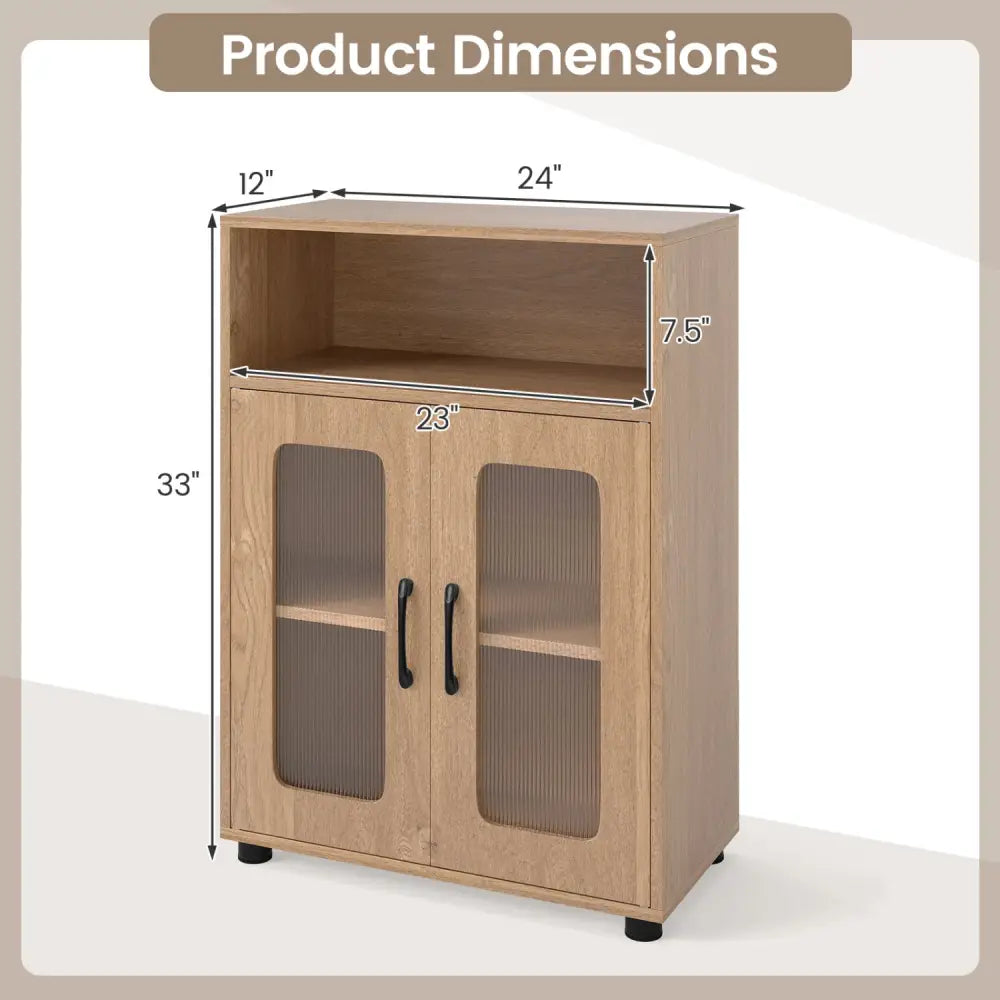 Bathroom Cabinet Freestanding Cabinet with 2 Doors and 3-Level Adjustable Shelf-Natural - Natural - Floor Cabinets
