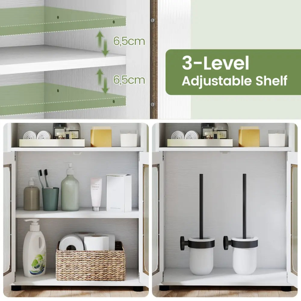 Bathroom Cabinet Freestanding Cabinet with 2 Doors and 3-Level Adjustable Shelf-White - White - Floor Cabinets