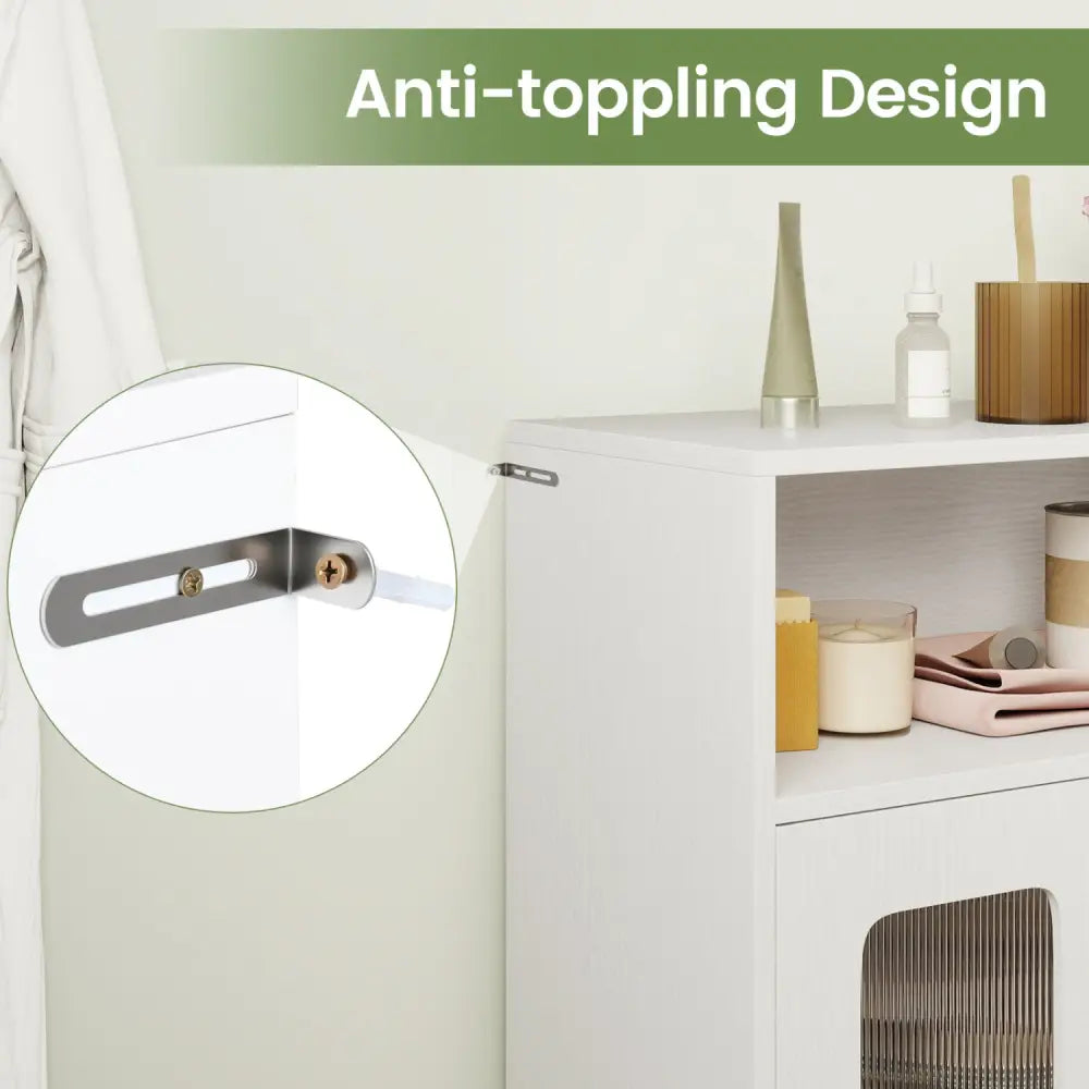 Bathroom Cabinet Freestanding Cabinet with 2 Doors and 3-Level Adjustable Shelf-White - White - Floor Cabinets