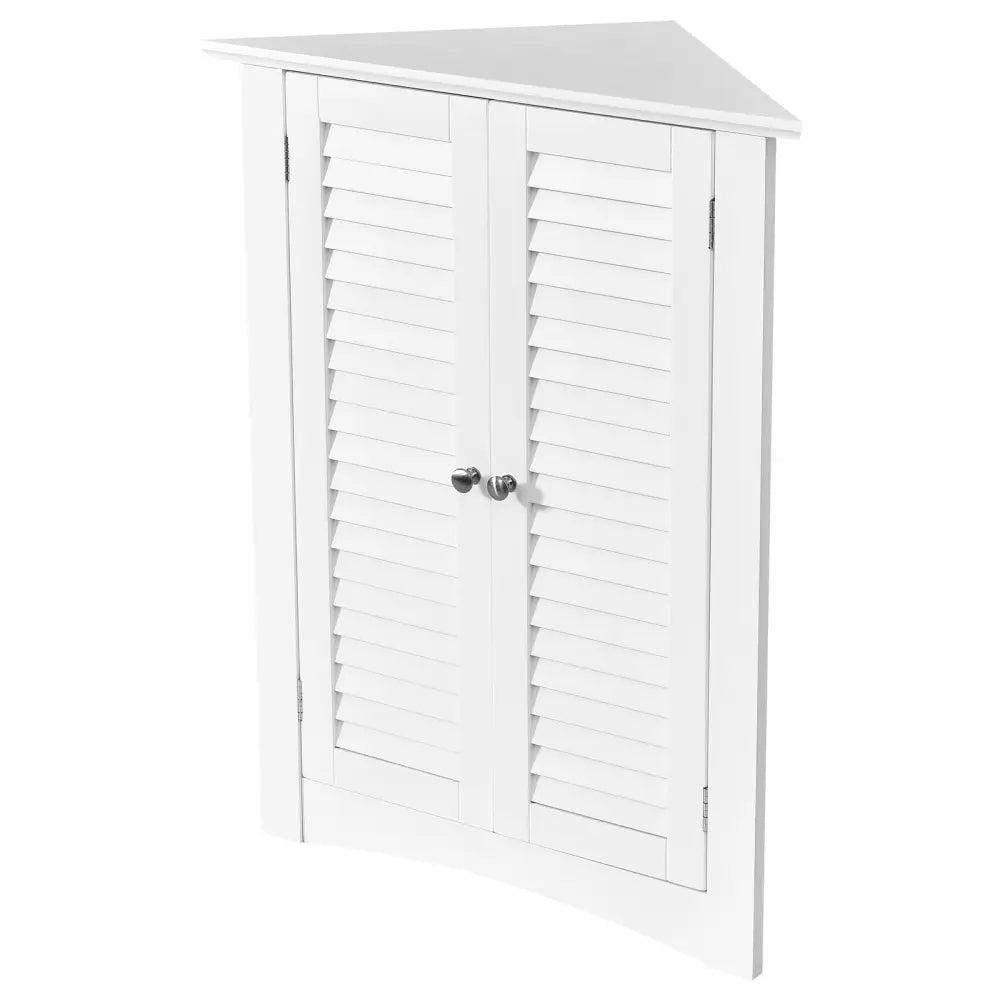 Bathroom Corner Storage Freestanding Floor Cabinet with Shutter Door-White - White - Floor Cabinets
