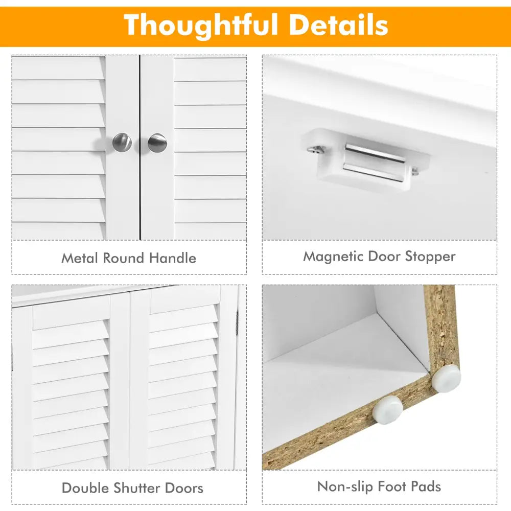 Bathroom Corner Storage Freestanding Floor Cabinet with Shutter Door-White - White - Floor Cabinets