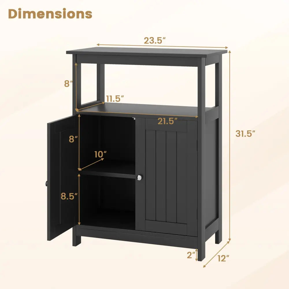 Bathroom Floor Cabinet Freestanding Storage Organizer with Open Compartment-Black - Black - Floor Cabinets