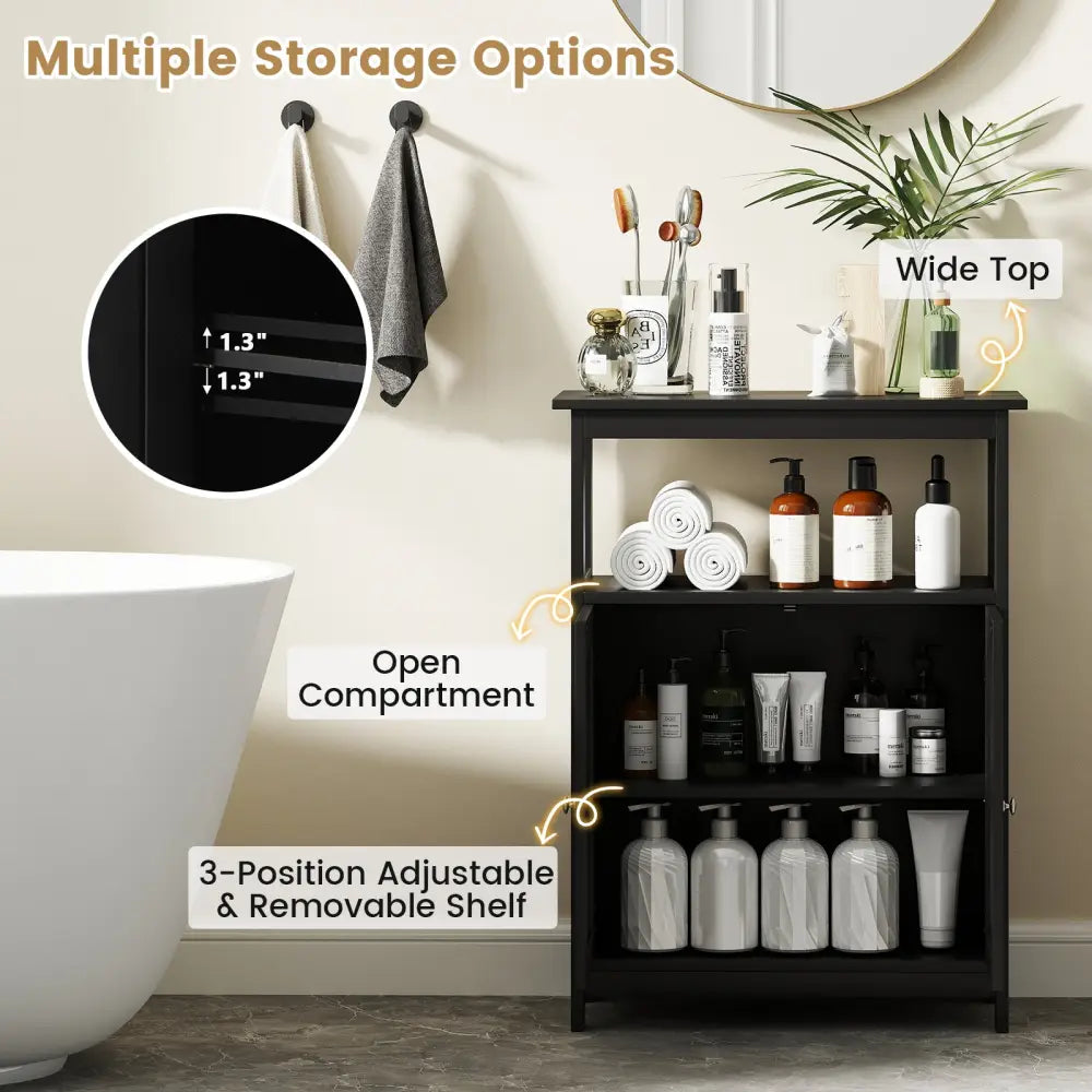 Bathroom Floor Cabinet Freestanding Storage Organizer with Open Compartment-Black - Black - Floor Cabinets