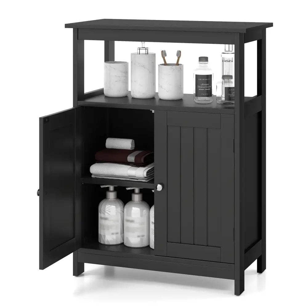 Bathroom Floor Cabinet Freestanding Storage Organizer with Open Compartment-Black - Black - Floor Cabinets