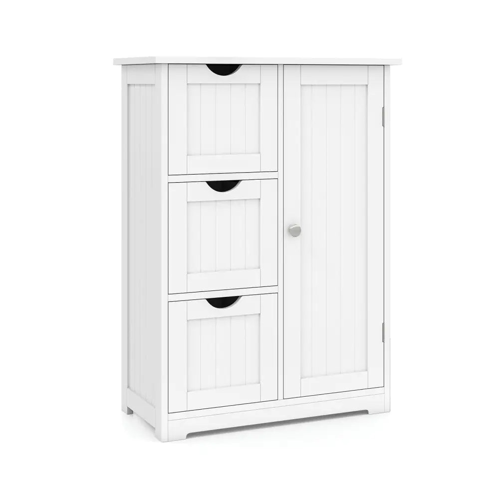Bathroom Floor Cabinet Side Storage Cabinet with 3 Drawers and 1 Cupboard-White - White - Floor Cabinets