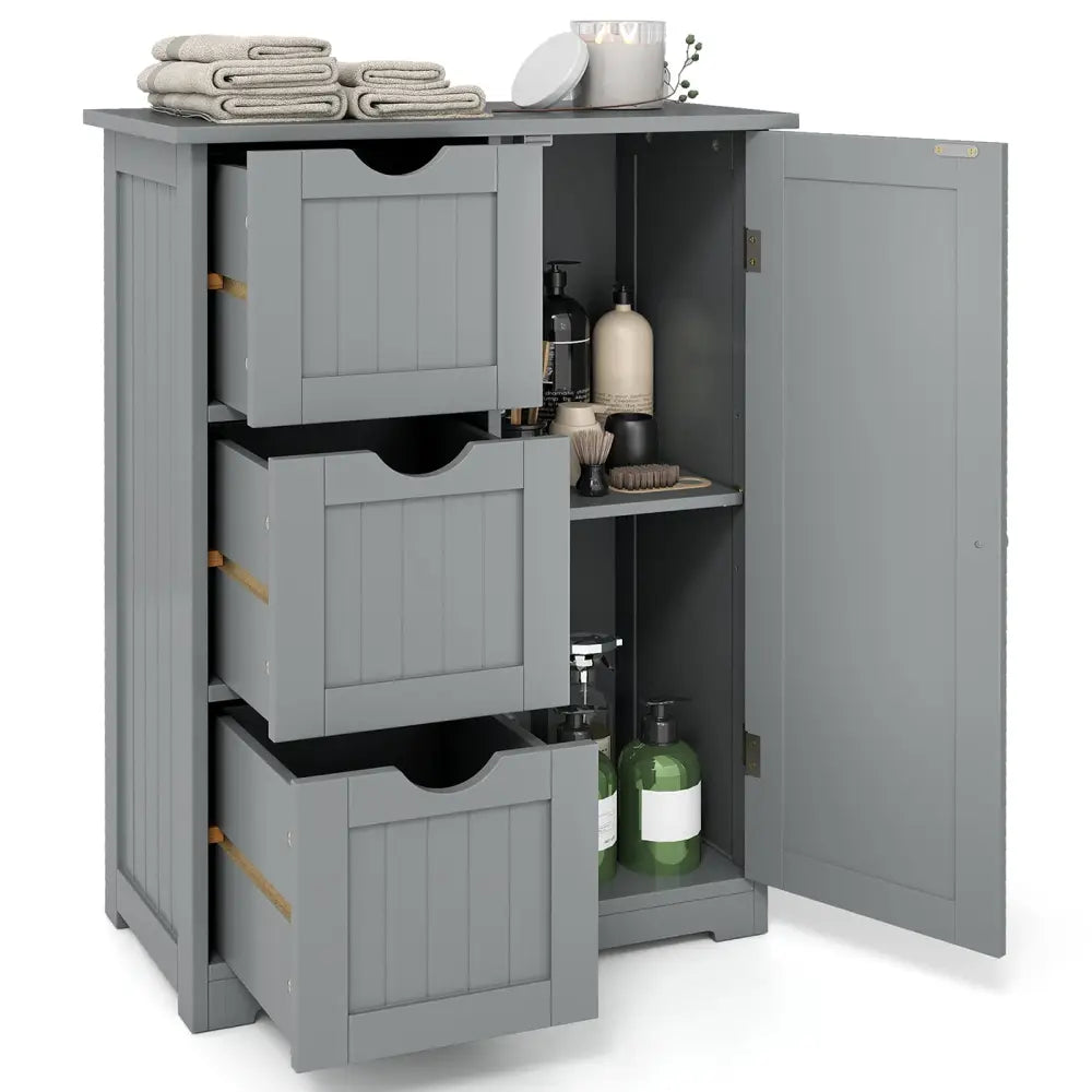 Bathroom Floor Cabinet Side Storage Cabinet with 3 Drawers and 1 Cupboard-Gray - Gray - Floor Cabinets