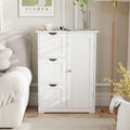 Bathroom Floor Cabinet Side Storage Cabinet with 3 Drawers and 1 Cupboard-White - White - Floor Cabinets