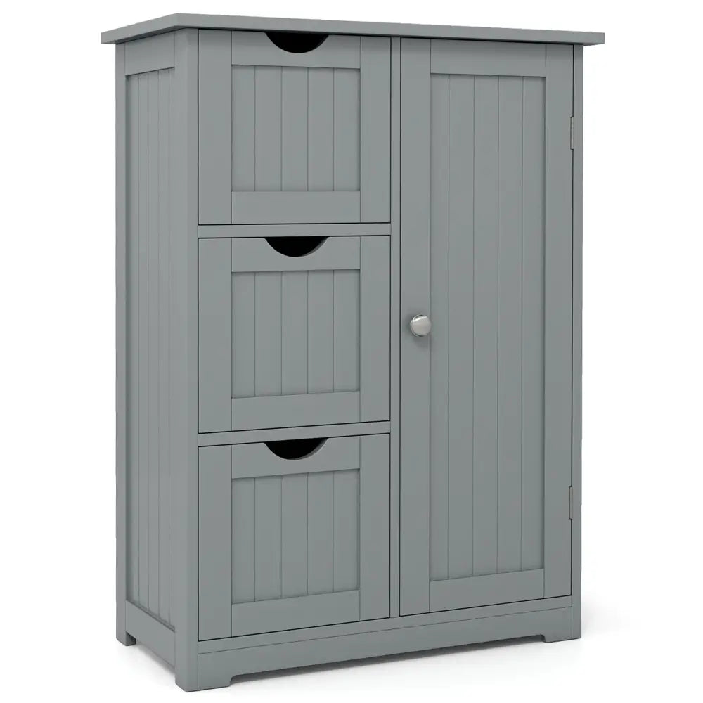 Bathroom Floor Cabinet Side Storage Cabinet with 3 Drawers and 1 Cupboard-Gray - Gray - Floor Cabinets