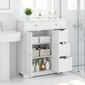 Bathroom Floor Cabinet with 4 Drawers with 2 Doors and Adjustable Shelf-White - White - Floor Cabinets