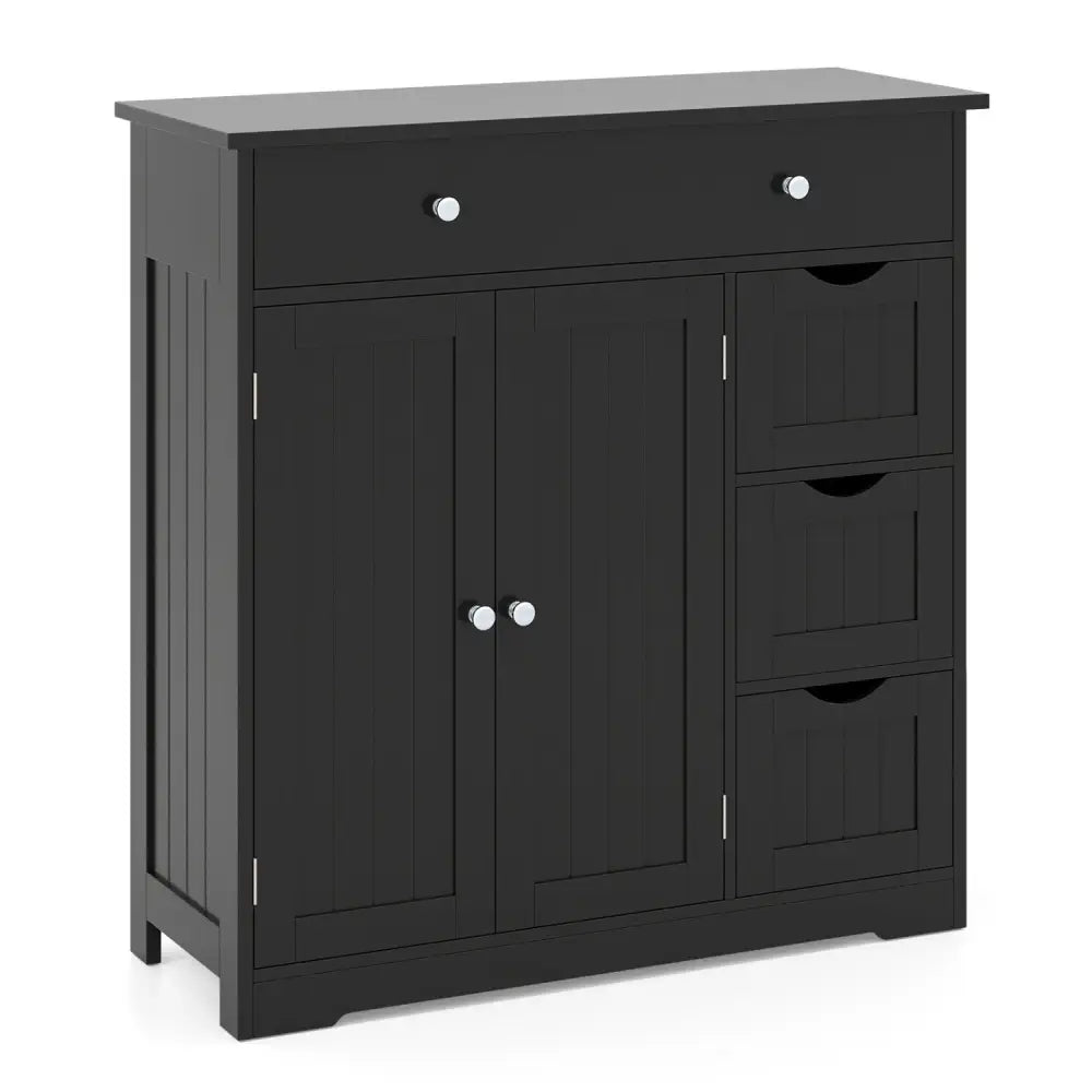 Bathroom Floor Cabinet with 4 Drawers with 2 Doors and Adjustable Shelf-Black - Black - Floor Cabinets