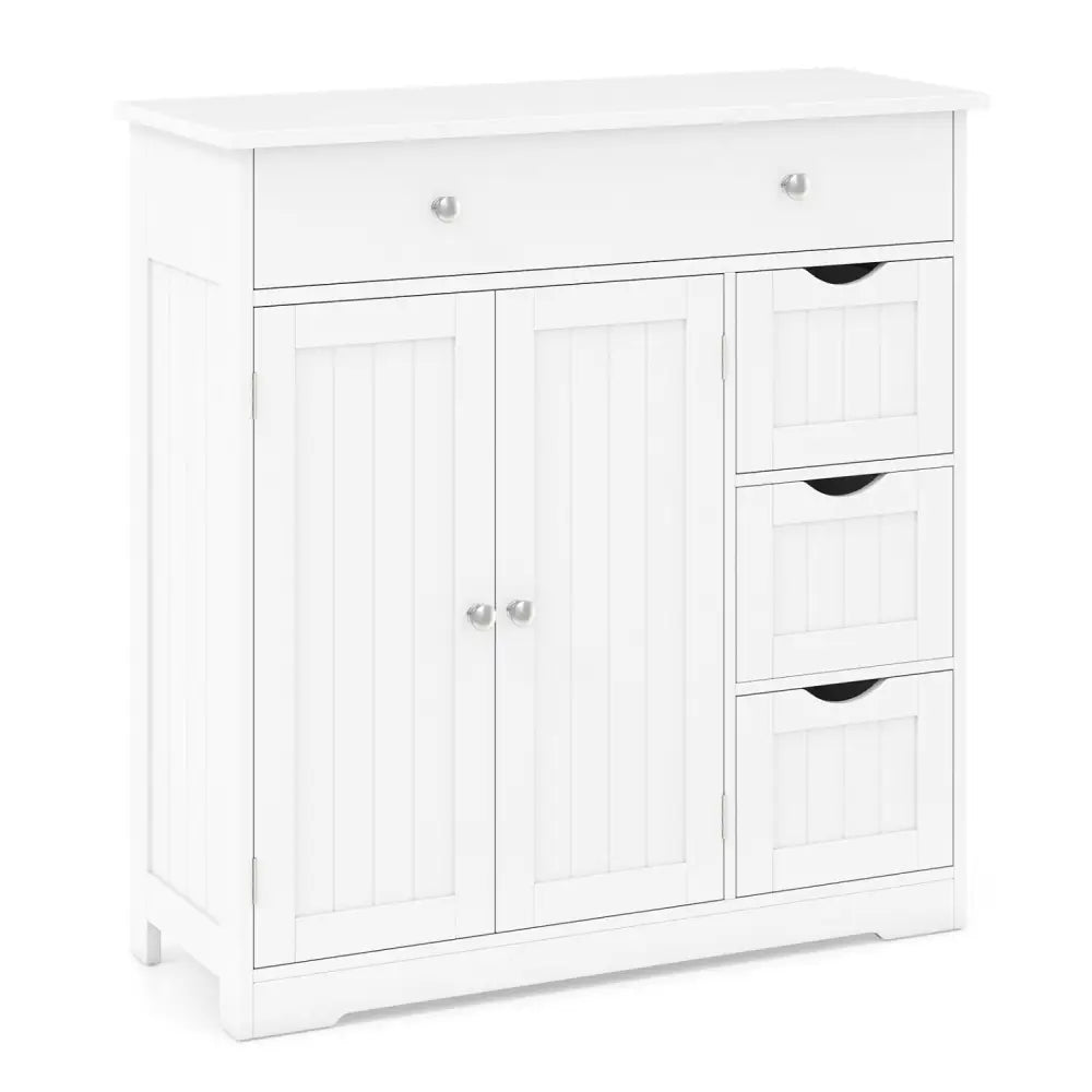 Bathroom Floor Cabinet with 4 Drawers with 2 Doors and Adjustable Shelf-White - White - Floor Cabinets