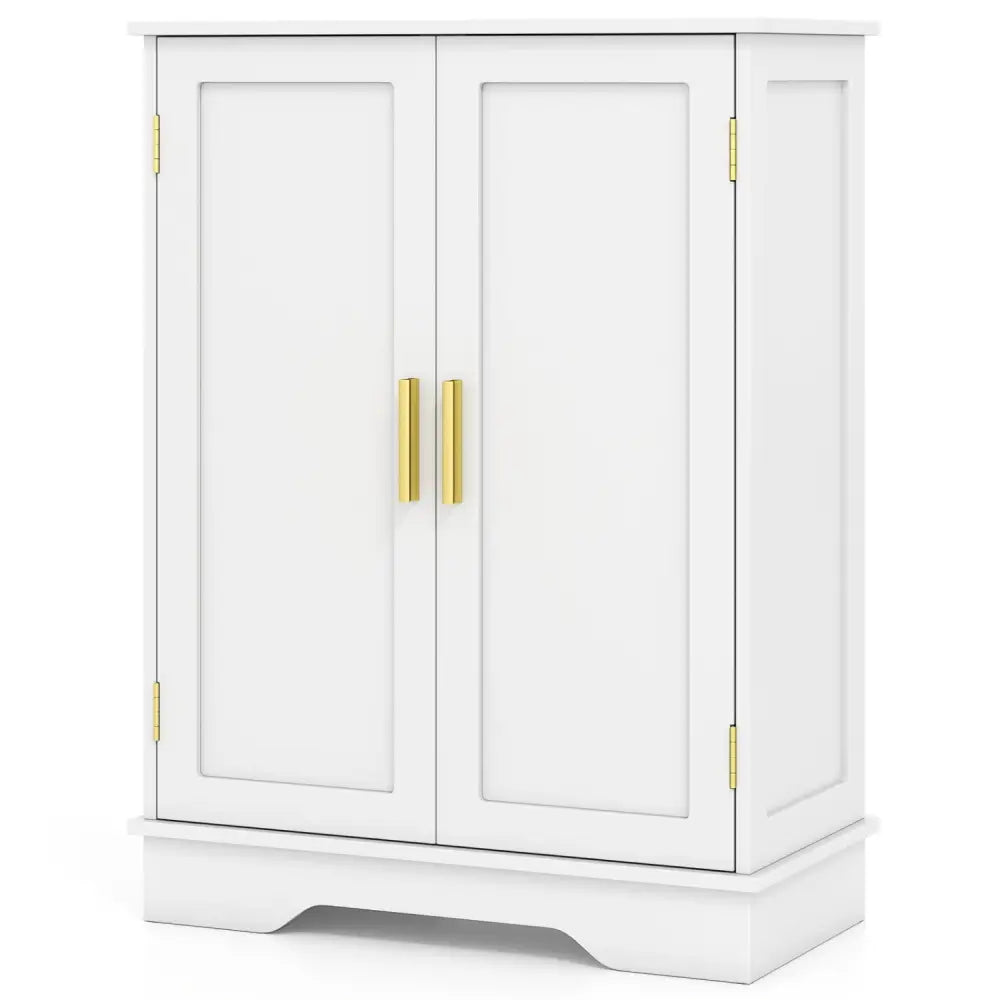 Bathroom Floor Storage Cabinet with 2 Doors and Adjustable Shelves-White - White - Floor Cabinets