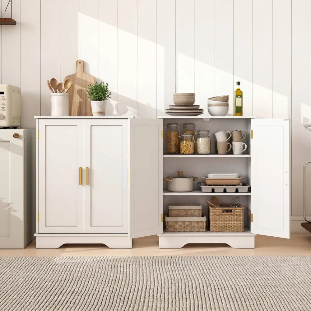 Bathroom Floor Storage Cabinet with 2 Doors and Adjustable Shelves-White - White - Floor Cabinets