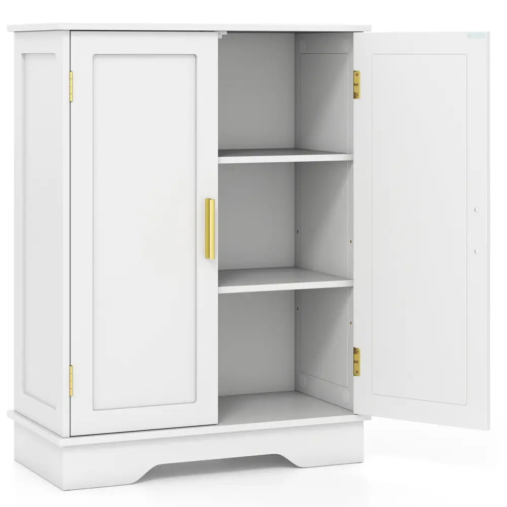Bathroom Floor Storage Cabinet with 2 Doors and Adjustable Shelves-White - White - Floor Cabinets