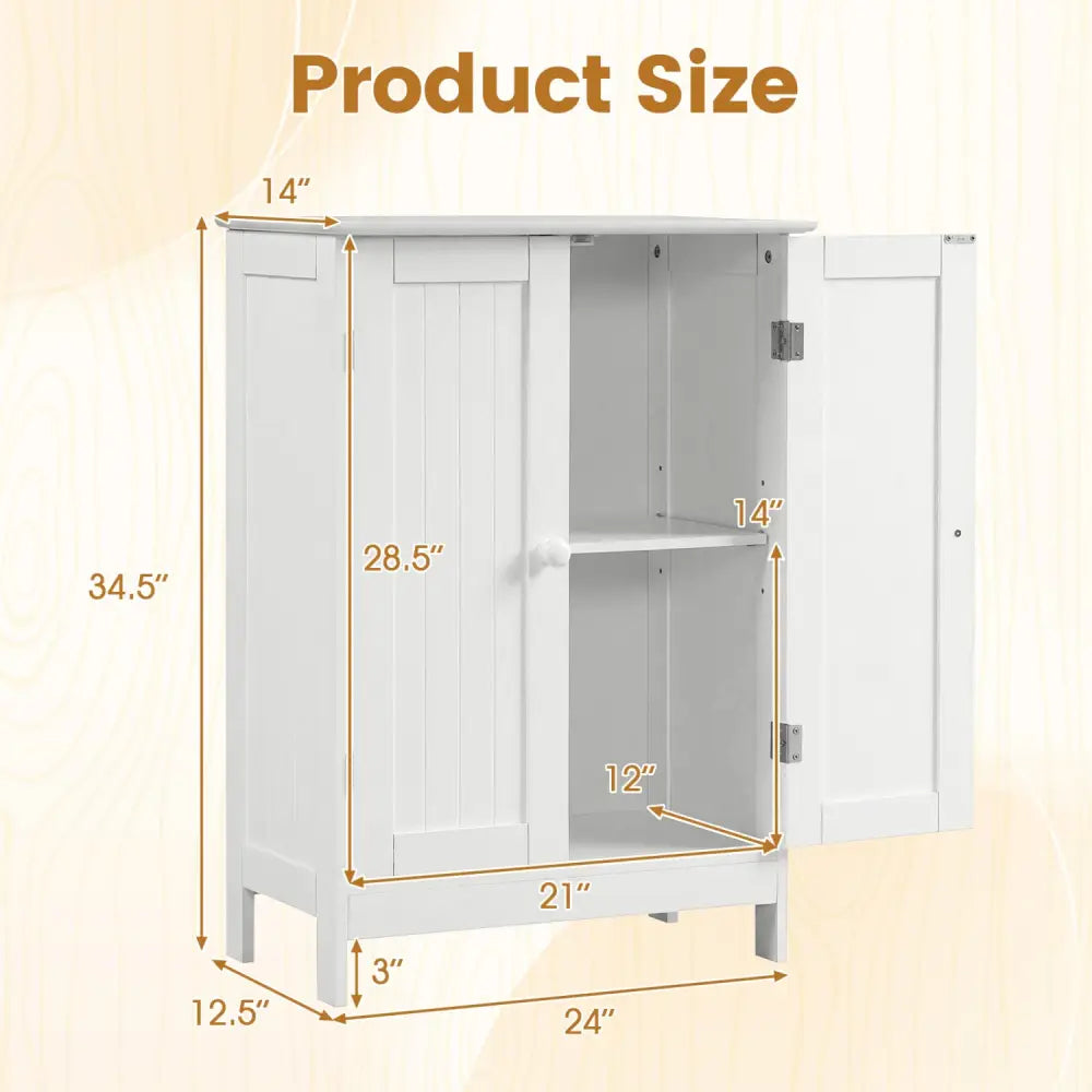 Bathroom Floor Storage Double Door Cupboard Cabinet-White - White - Floor Cabinets