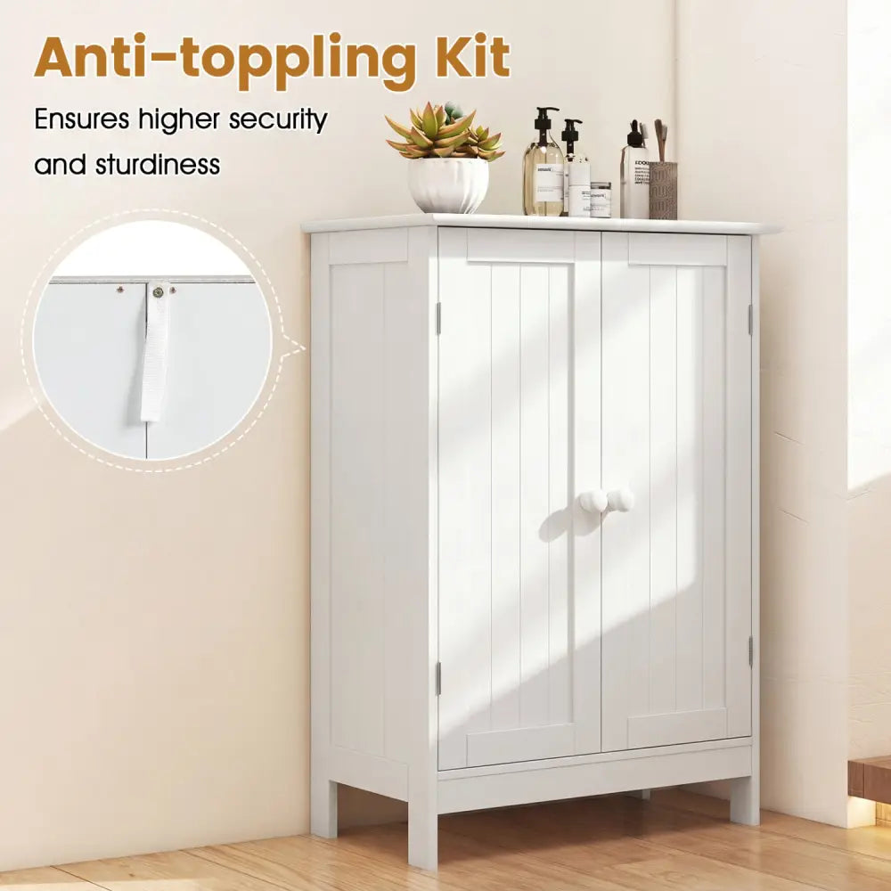 Bathroom Floor Storage Double Door Cupboard Cabinet-White - White - Floor Cabinets