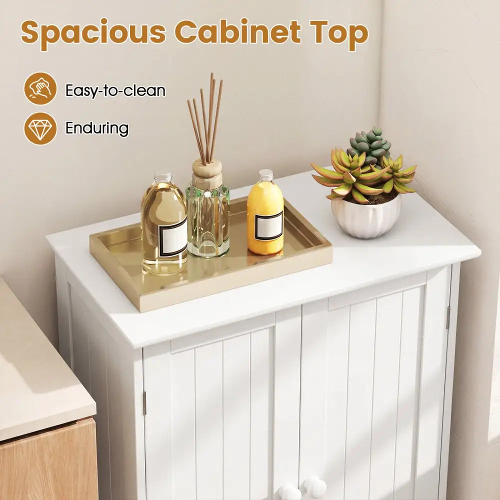 Bathroom Floor Storage Double Door Cupboard Cabinet-White - White - Floor Cabinets