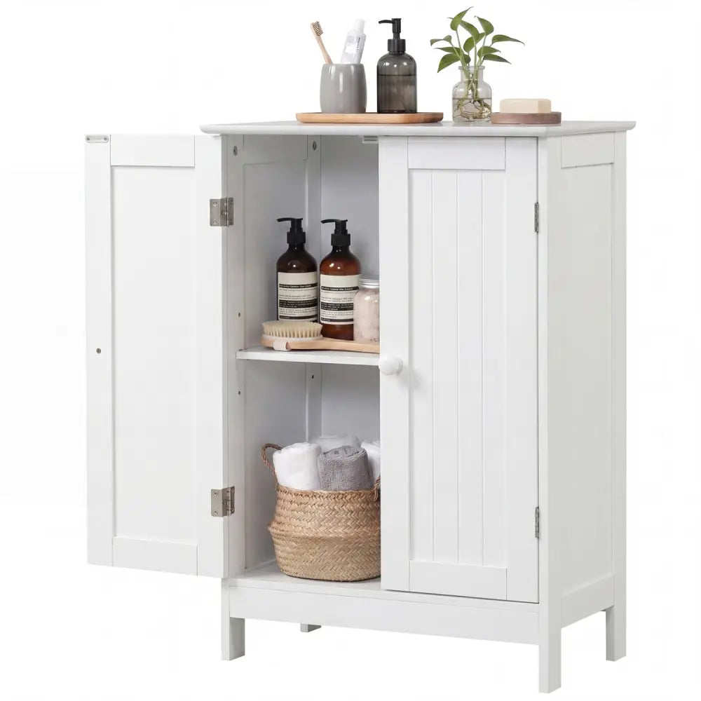 Bathroom Floor Storage Double Door Cupboard Cabinet-White - White - Floor Cabinets