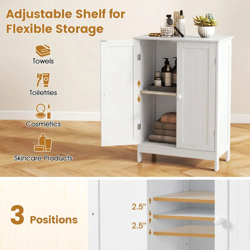 Bathroom Floor Storage Double Door Cupboard Cabinet-White - White - Floor Cabinets