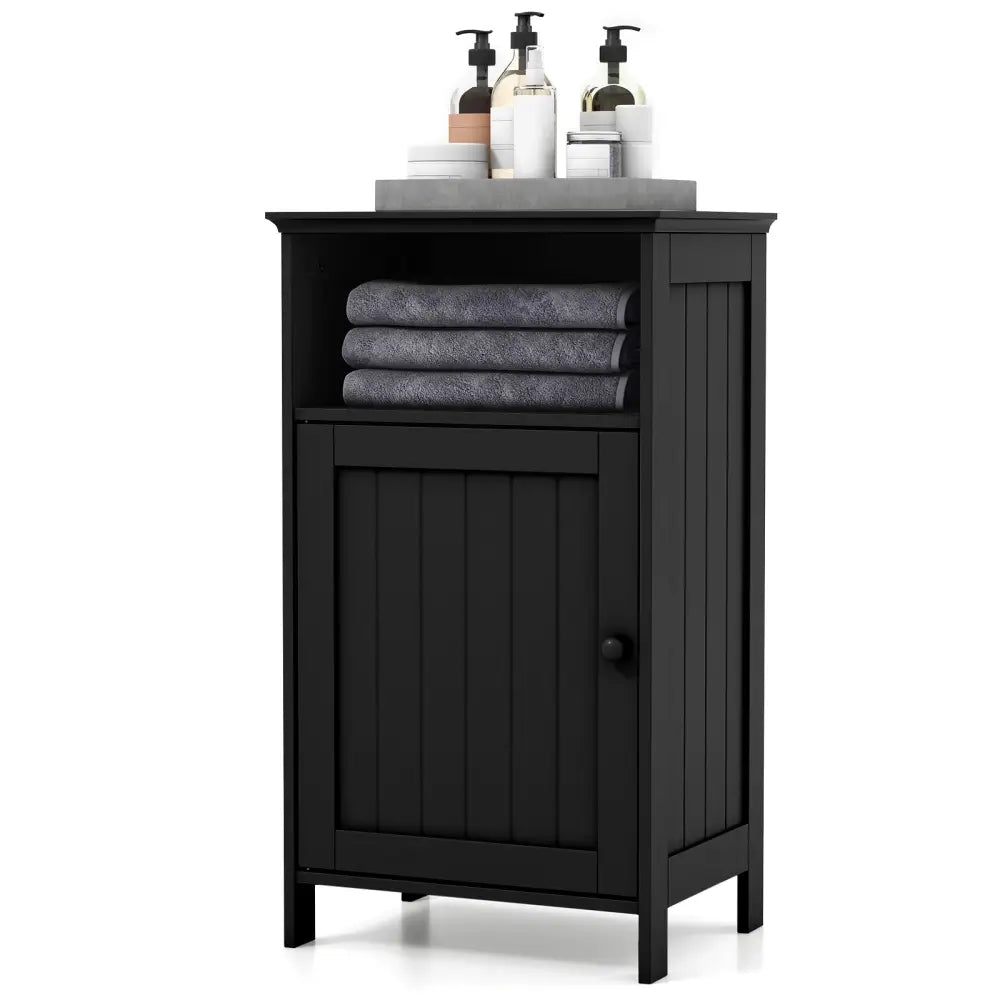 Bathroom Freestanding Floor Storage Cabinet with Adjustable Shelf-Black - Black - Floor Cabinets