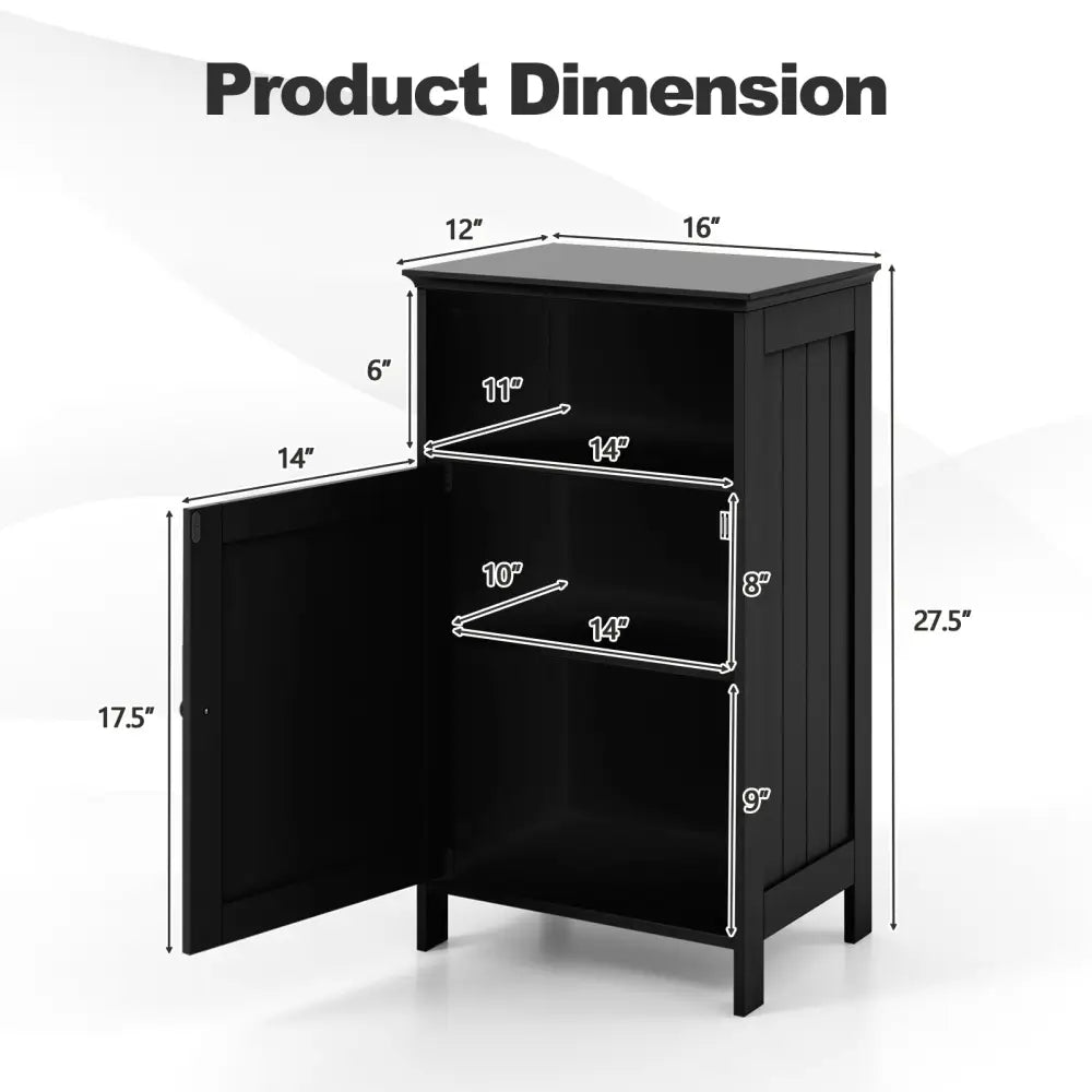 Bathroom Freestanding Floor Storage Cabinet with Adjustable Shelf-Black - Black - Floor Cabinets