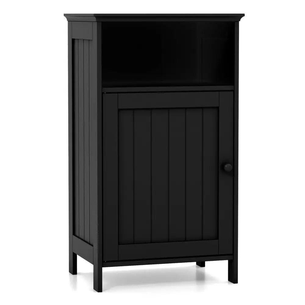 Bathroom Freestanding Floor Storage Cabinet with Adjustable Shelf-Black - Black - Floor Cabinets