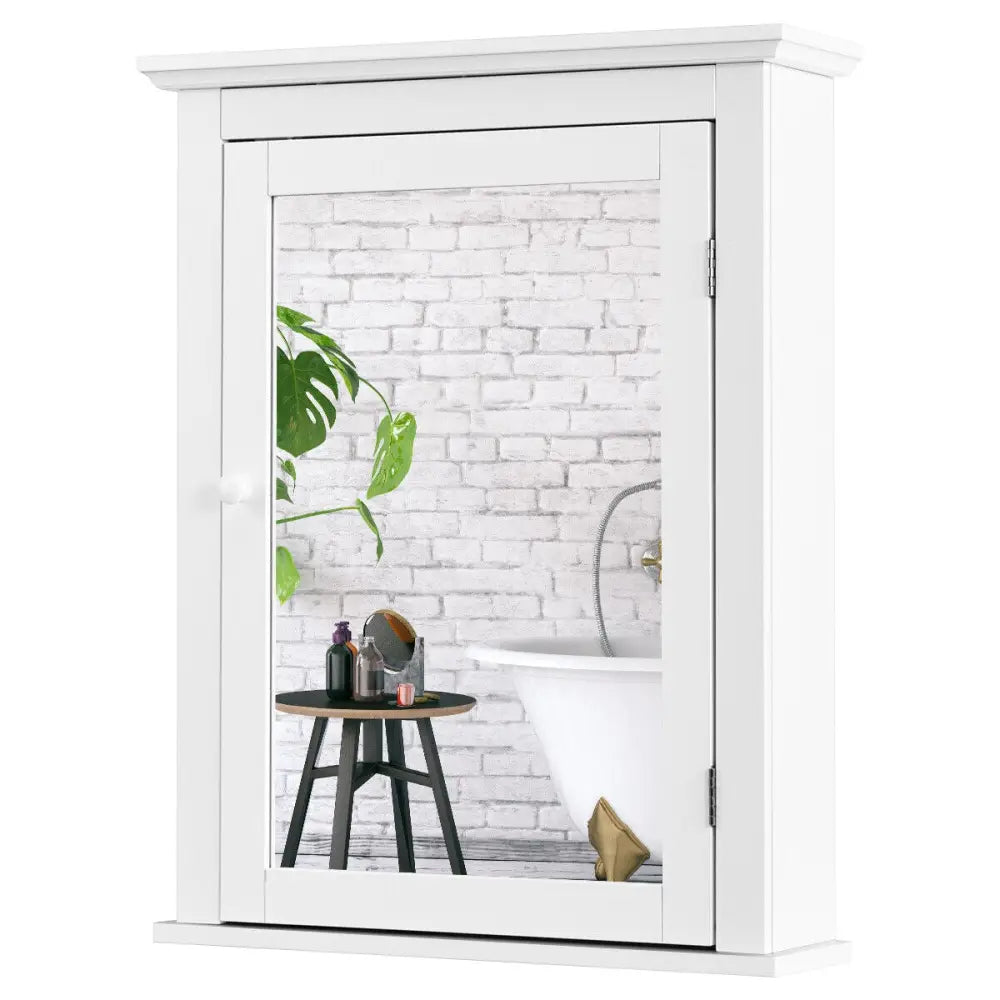 Bathroom Mirror Cabinet Wall Mounted Adjustable Shelf Medicine Storage-White - White - Wall Cabinets