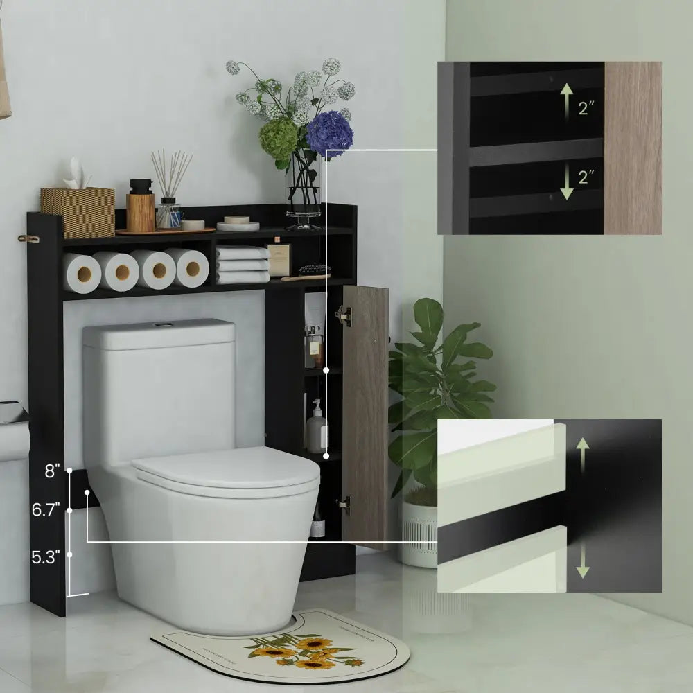 Bathroom Over the Toilet Floor Storage Organizer with Adjustable Shelves-Black - Black - Over the Toilet Storage