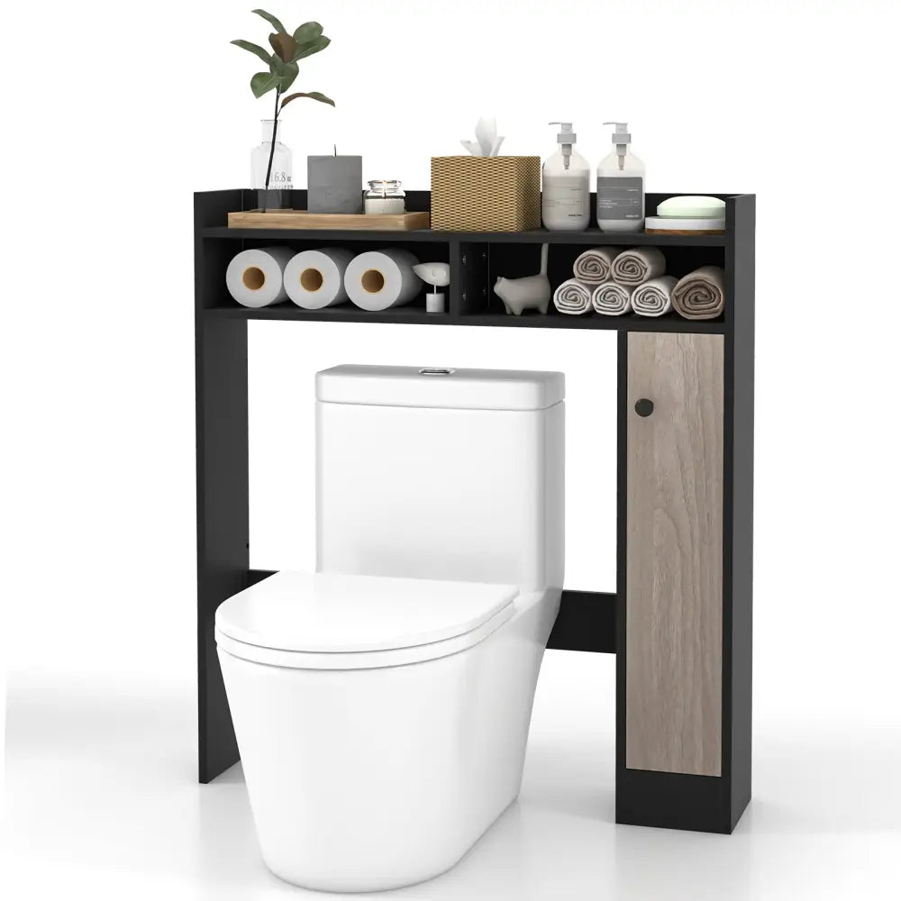 Bathroom Over the Toilet Floor Storage Organizer with Adjustable Shelves-Black - Black - Over the Toilet Storage
