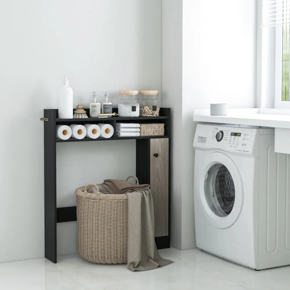 Bathroom Over the Toilet Floor Storage Organizer with Adjustable Shelves-Black - Black - Over the Toilet Storage