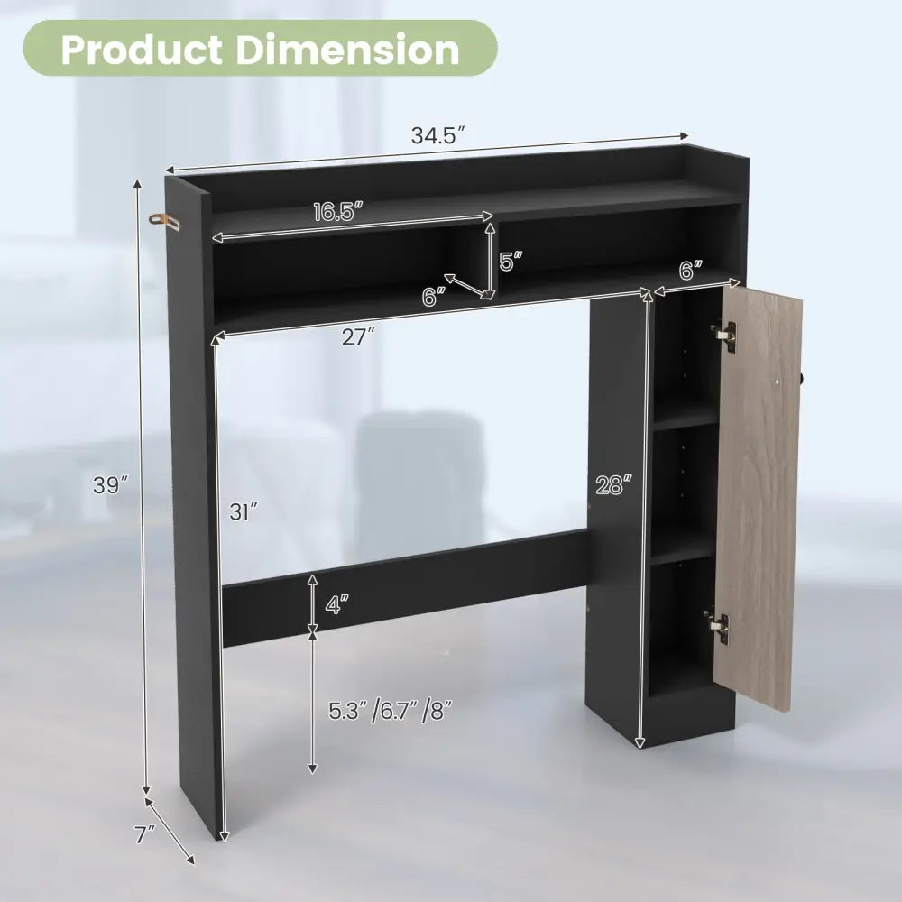 Bathroom Over the Toilet Floor Storage Organizer with Adjustable Shelves-Black - Black - Over the Toilet Storage
