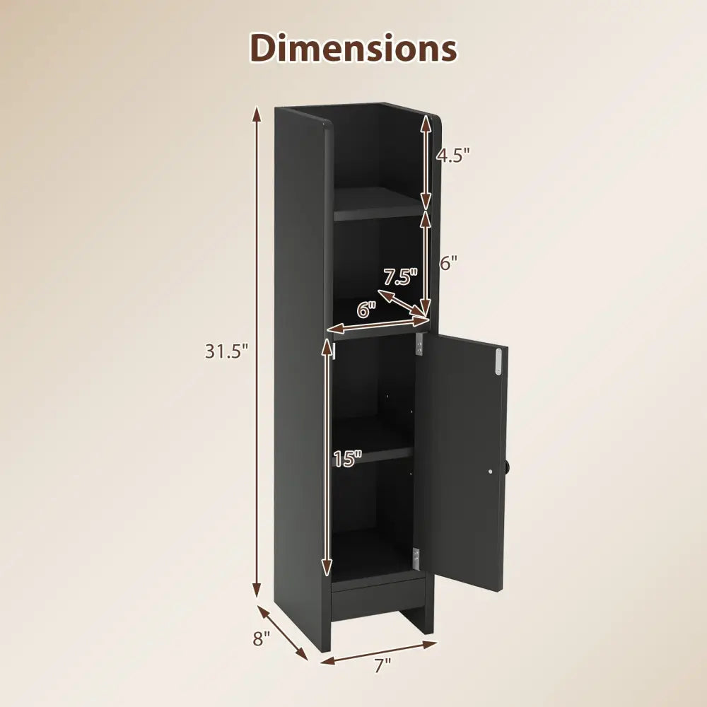 Bathroom Slim Cabinet Corner with Door and Adjustable Shelf-Black - Black - Floor Cabinets