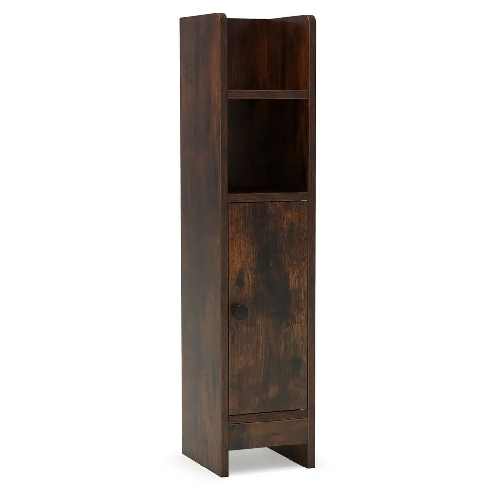 Bathroom Slim Cabinet Corner with Door and Adjustable Shelf-Rustic Brown - Coffee - Floor Cabinets