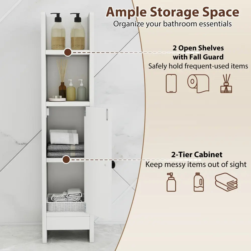 Bathroom Slim Cabinet Corner with Door and Adjustable Shelf-White - White - Floor Cabinets