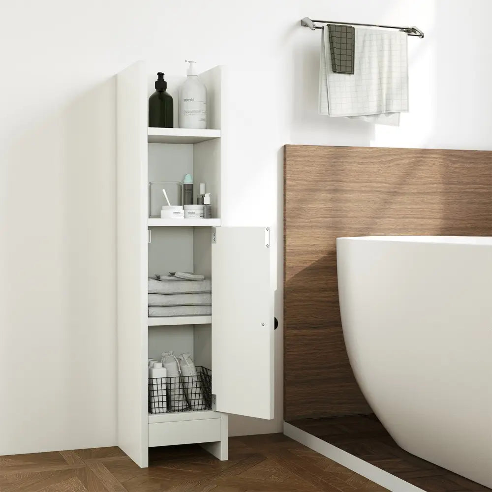 Bathroom Slim Cabinet Corner with Door and Adjustable Shelf-White - White - Floor Cabinets