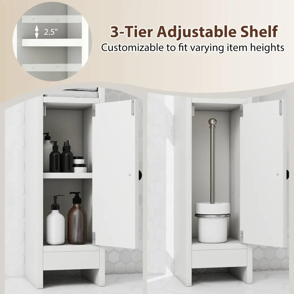 Bathroom Slim Cabinet Corner with Door and Adjustable Shelf-White - White - Floor Cabinets