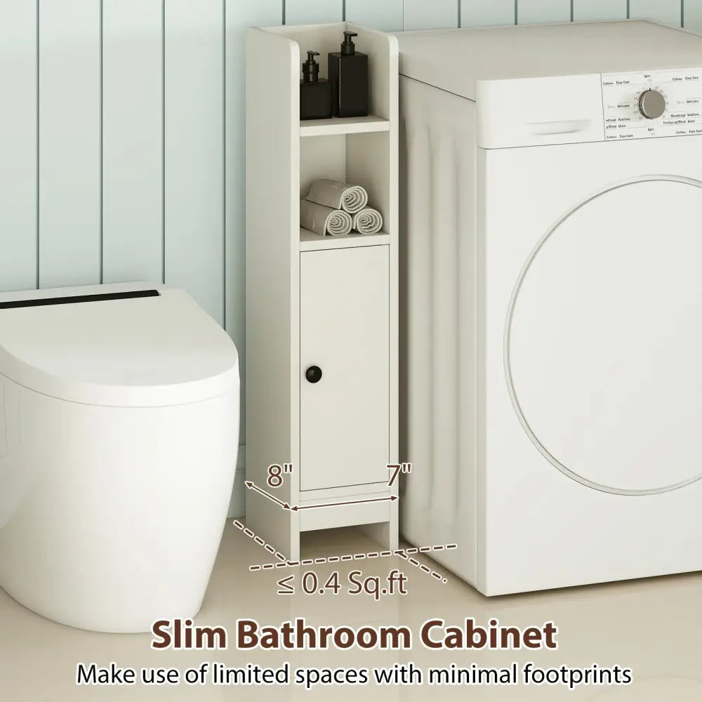 Bathroom Slim Cabinet Corner with Door and Adjustable Shelf-White - White - Floor Cabinets