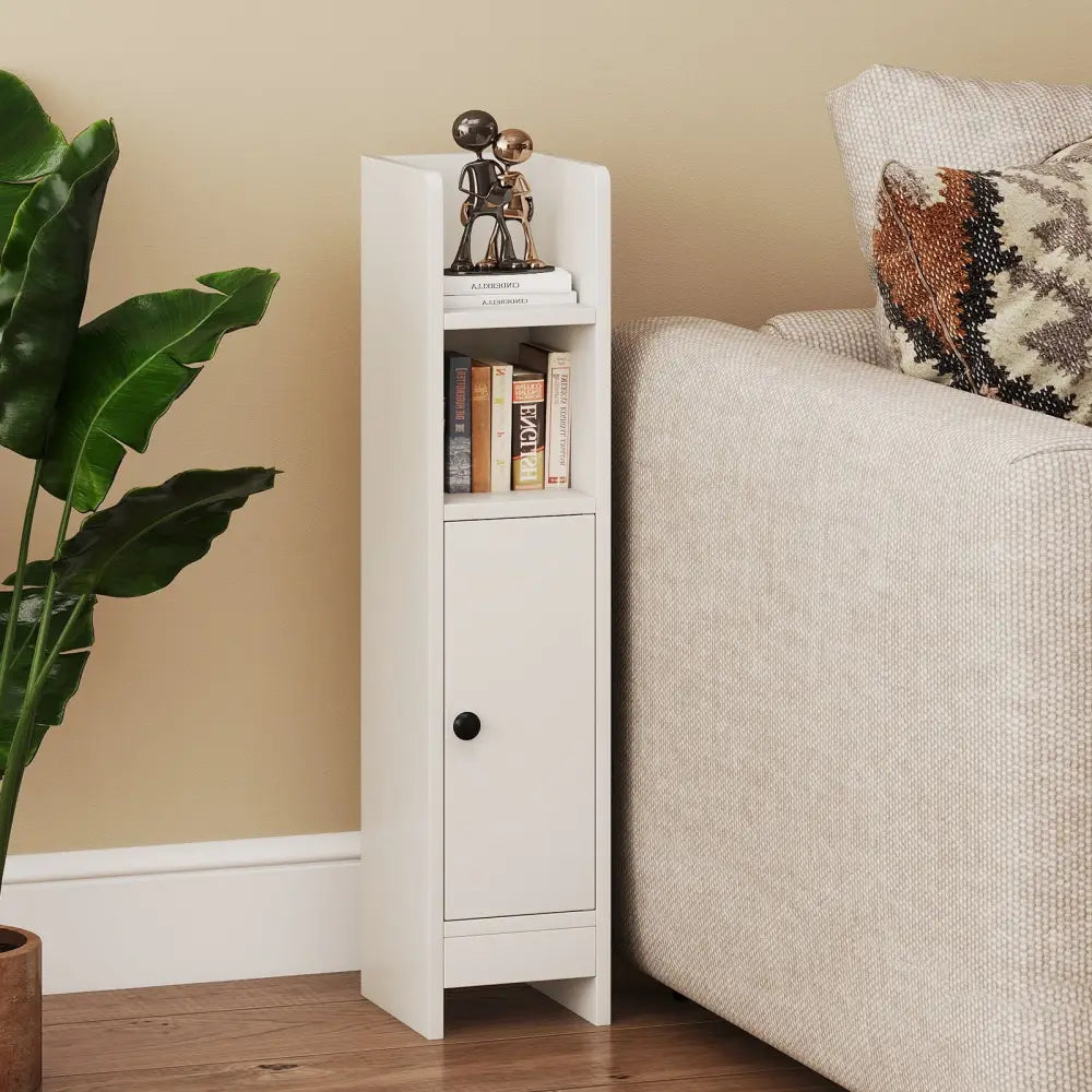Bathroom Slim Cabinet Corner with Door and Adjustable Shelf-White - White - Floor Cabinets