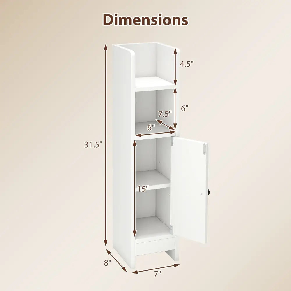 Bathroom Slim Cabinet Corner with Door and Adjustable Shelf-White - White - Floor Cabinets
